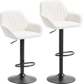 Conjunto de 2 Bancos de Bar Giratórios Bancos Altos de Cozinha com Altura Ajustável 50,5x50x87-107 cm Creme