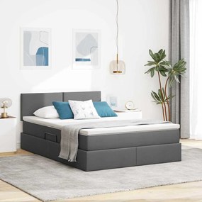 vidaXL Cama com arrumação e colchão Cinza Escuro 140 x 200 cm