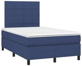 Cama box spring c/ colchão e LED 120x190 cm tecido azul