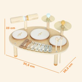 Conjuntos de tambores para bebés, tambor para bebés com xilofone para crianças pequenas, instrumentos musicais de madeira, naturais