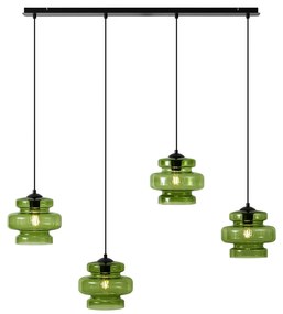 Candeeiro suspenso retro preto com vidro verde 4-luzes - Denise Retro