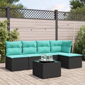 vidaXL 6 pcs conjunto de sofás p/ jardim c/ almofadões vime PE preto