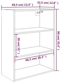 Armário de parede suspenso 69,5x32,5x90 cm cinzento cimento