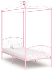 Estrutura de cama com dossel 100x200 cm metal cor-de-rosa