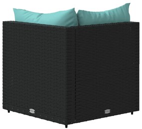 Sofás de canto p/ jardim c/ almofadões 2 pcs vime PE preto