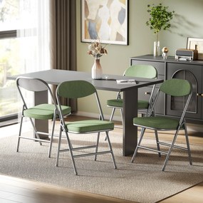 Conjunto de 4 cadeiras dobráveis (MESA NÃO INCLUIDA), cadeiras de jantar portáteis com assentos e encostos estofados em veludo canelado verde