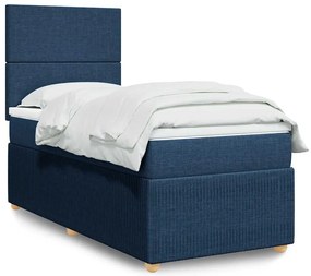 vidaXL Cama com molas/colchão 90x190 cm tecido azul