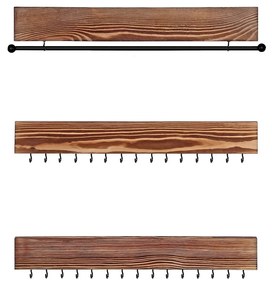 Conjunto de 3 suportes de parede para joias com barra | SONGMICS | 40 x 1,2 x 7,5 cm | marrom|preto | JJS11CB.