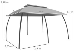 Outsunny Pérgola de Jardim 3x6m Pérgola de Exterior com Teto Duplo 6 T