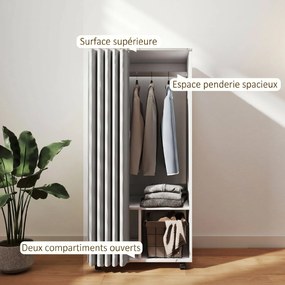 Guarda roupa pequeno de arrumação móvel com cortina 60 x 40 x 128 cm, varão para pendurar roupa, branco
