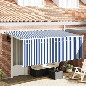 vidaXL Toldo Retrátil Azul e Branco 400 x 200 cm Poliéster e Alumínio