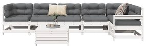 7 pcs conjunto de sofás para jardim pinho maciço branco