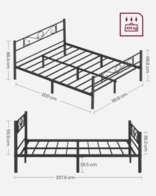 Estrutura de cama de solteiro em metal (160 x 200) preto