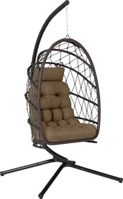 Outsunny Cadeira Suspensa Tipo Ovo com Suporte Cesta Dobrável Almofada Apoio de Cabeça Capa Protetora e Corrente Capacidade 120 kg Castanho | Aosom Portugal