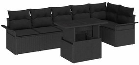 Conjunto de Sofá de Jardim vidaXL de 7 peças com Almofadas Preto Rattan Poliéster