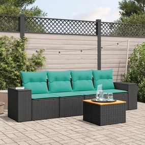 vidaXL 5 pcs conjunto de sofás p/ jardim c/ almofadões vime PE preto