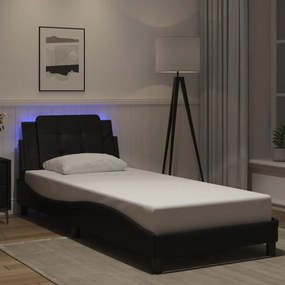 vidaXL Estrutura de cama c/ luzes LED 90x200 cm couro artificial preto