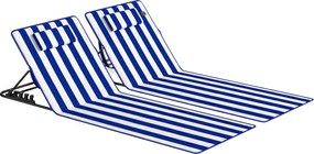 Outsunny Conjunto 2 Colchonetes de Praia com Encosto Regulável em 4 Níveis, em Aço e Poliéster, 154x57x52 cm, Azul Branco | Aosom Portugal
