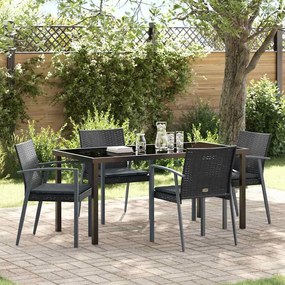 vidaXL Conjunto de Jantar de Jardim com Almofadas Preto Polirattan