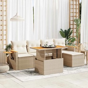 vidaXL 6 pcs conjunto sofás jardim com almofadões vime PE/acácia bege