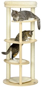 PawHut Arranhador Gatos Madeira Múltiplas Plataformas Confortável Cama Almofada Ø54x1235 cm Carvalho Durável | Aosom Portugal