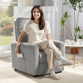 Poltrona Relax Reclinável Manual Estofada em Veludo com Apoio para Pés 73x86x100 cm Cinzento