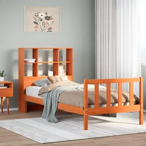 vidaXL Cama com estante sem colchão 75x190cm pinho maciço castanho-mel