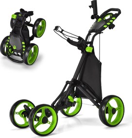 Carrinho de golfe dobrável, leve e de 4 rodas, com saco impermeável e travão de pé, suporte ajustável para guarda-chuva e copo - verde