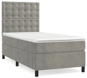 Cama box spring c/ colchão/LED 90x200 cm veludo cinzento-claro