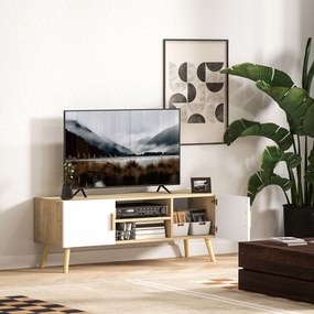 Móvel para televisão 110  x 36,2 x 42 cm para televisões até 50 polegadas, com prateleiras, 2 armários e passadores de cabos, em cor carvalho