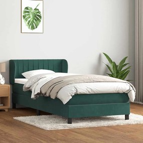 Cama com molas/colchão 90x220 cm veludo verde-escuro