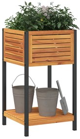 Vaso/floreira jardim c/ prateleira 45x45x80cm acácia maciça/aço