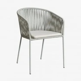 Pack De 2 Cadeiras De Jardim Com Apoios De Braços Em Ferro E Corda Trançada Jocelyn Verde Cáqui - Sklum