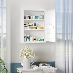 Armário de Parede de Aço para Medicamentos de 3 Níveis com Fechadura e 2 Chaves para Casa de Banho 40x15x53,5 cm Branco