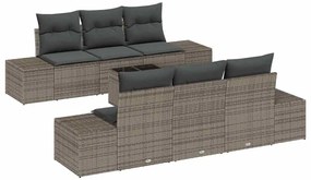 Conjunto de sofá de jardim de 7 peças com almofadas cinzas em rattan s