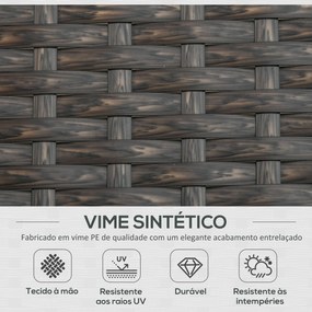 Outsunny Conjunto de Espreguiçadeiras Exterior de Vime 2 Lugares com Almofadas Acolchoadas Resistente à Água com Encosto Ajustável em 5 Níveis Suporta 220kg 195x120x28cm Marrom e Branco Creme