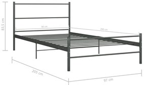 Estrutura de cama 90x200 cm metal cinzento