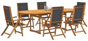 vidaXL 7 pcs conjunto de jantar para jardim acácia maciça e textilene