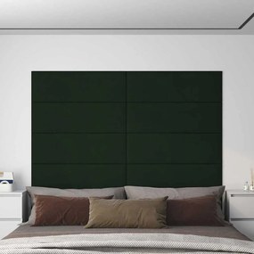 vidaXL Painel de parede 12 pcs 90x30 cm veludo 3,24 m² verde-escuro