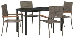 Conjunto de Jantar de Jardim de 5 Peças Cinza em Rattan