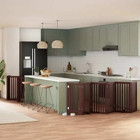 vidaXL Portão cães c/ porta dobrável 15 painéis 750 cm álamo castanho