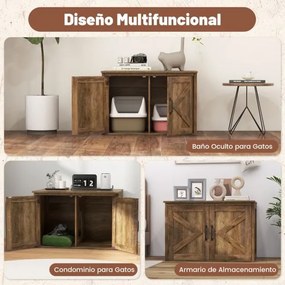 Móvel 51 x 36,5 x 50,5 cm para caixa de areia para gatos (NÃO INCLUIDA) com tampa rebatível e portas tipo celeiro Divisória removível para facilitar a