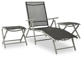 vidaXL 3 pcs conjunto lounge para jardim textilene e alumínio prateado