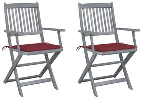 Cadeiras exterior dobráveis c/ almofadões 2 pcs acácia maciça
