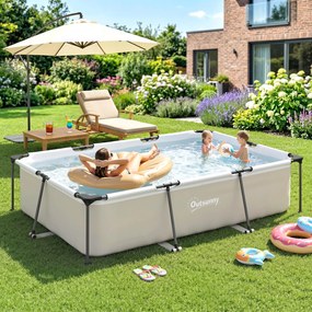 Piscina Desmontável Tubular 316x238x66,5 3701 L Piscina Retangular com Estrutura Metálica para 2-4 Pessoas Cinza