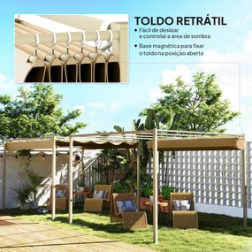 Pérgola com Telhado Retrátil Pérgola de 3x3 m com Fecho Magnético Proteção UV30+ Pérgola para Jardim Cáqui