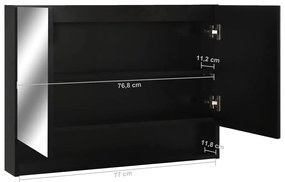 Armário espelhado casa de banho com LED 80x15x60 cm MDF preto