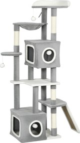 PawHut Arranhador para Gatos Grande 2 Tocas Sisal Hamac 48x40x165 cm Cinza | Aosom Portugal