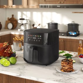Fritadeira sem Óleo 8 L Air Fryer 1700 W com Temperatura Regulável 80-200°C 8 Programas Painel Tátil Temporizador 32,5x41x32 cm Preto
