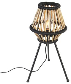 Candeeiro de mesa tripé rústico bambu com preto - Evalin Oriental